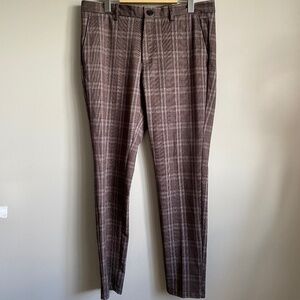 Jack & Jones Pants Studio Men's Marco Slim Brown Plaid Chino Dress Pants Size 34